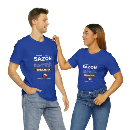 Sazon bateria y reggaeton tshirt that is sure to please any one from Puerto Rico, this is a great gift for any boricua in your life.