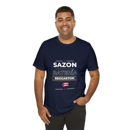 Sazon bateria y reggaeton tshirt that is sure to please any one from Puerto Rico, this is a great gift for any boricua in your life.