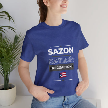 Sazon bateria y reggaeton tshirt that is sure to please any one from Puerto Rico, this is a great gift for any boricua in your life.