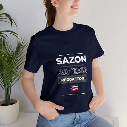 Sazon bateria y reggaeton tshirt that is sure to please any one from Puerto Rico, this is a great gift for any boricua in your life.