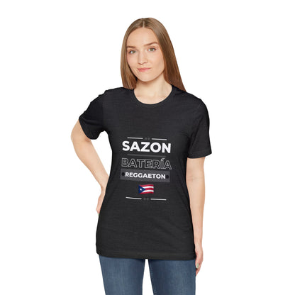 Sazon bateria y reggaeton tshirt that is sure to please any one from Puerto Rico, this is a great gift for any boricua in your life.